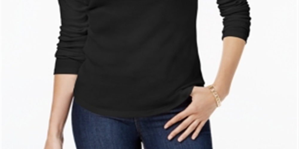 Charter Club Women's Cotton Mock Neck Top Black Size X-Small