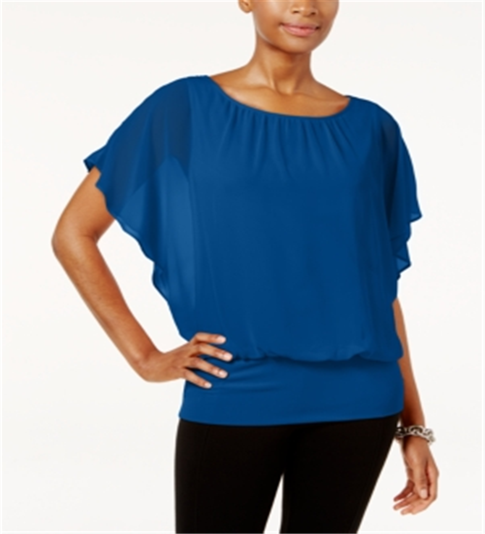 JM Collection Women's Flutter Sleeve Top Blue Size Petite L