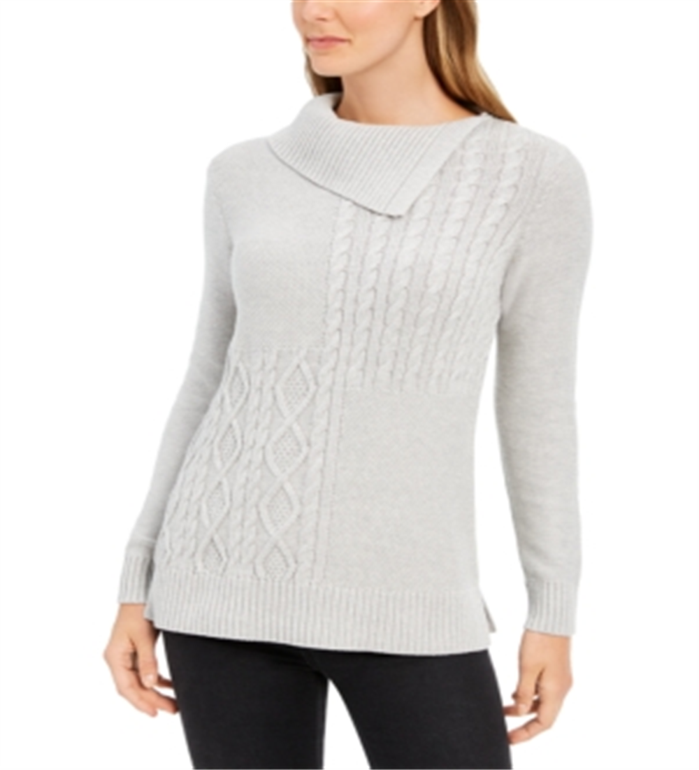Charter Club Women's Ribbed Heather Long Sleeve Cowl Neck Sweater Gray Size X-Small