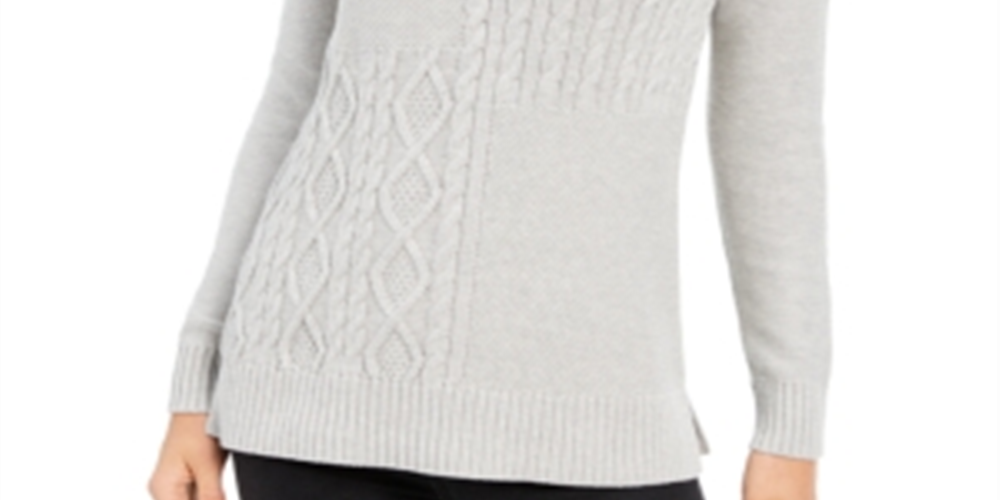 Charter Club Women's Ribbed Heather Long Sleeve Cowl Neck Sweater Gray Size X-Small