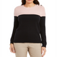 Charter Club Women's Colorblocked Button Trim Sweater Pink- Black  Size Petite S