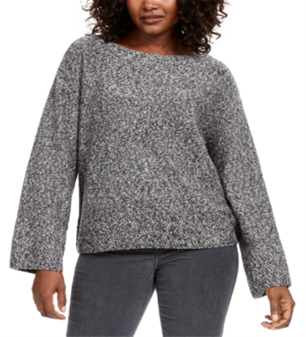 Style & Co Women's Marled Flared Sleeve Sweater Gray Size Large