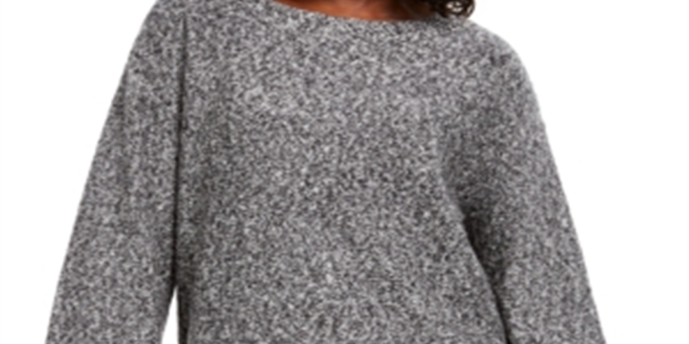 Style & Co Women's Marled Flared Sleeve Sweater Gray Size Large