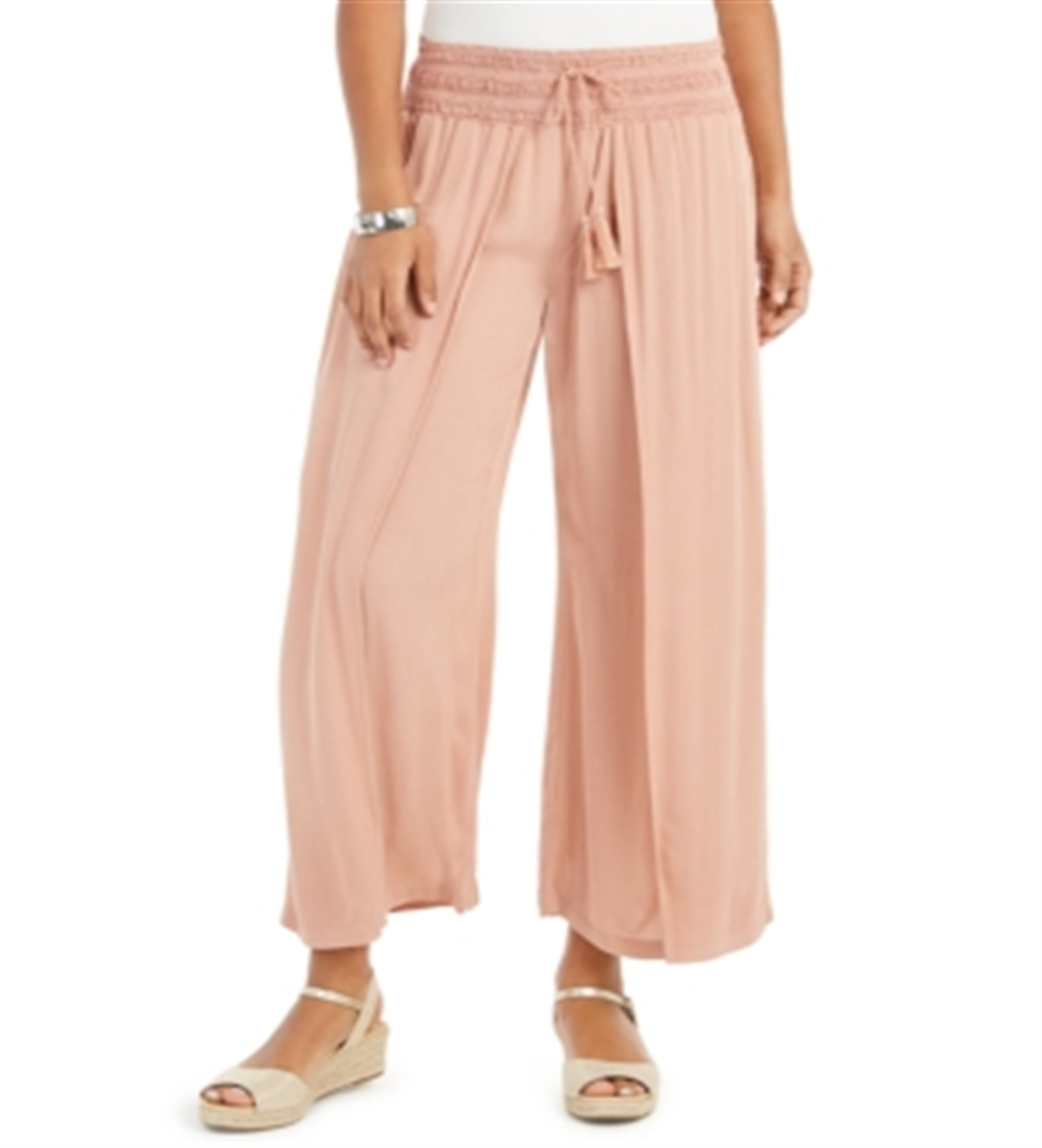 Style & Co Women's Textured Tie Waist Wide Leg Pants Pink Size X-Large