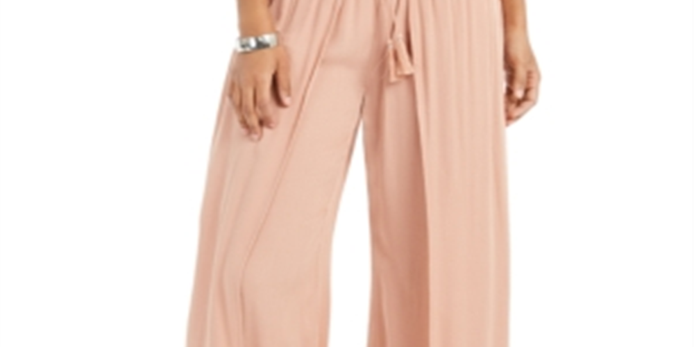 Style & Co Women's Textured Tie Waist Wide Leg Pants Pink Size X-Large