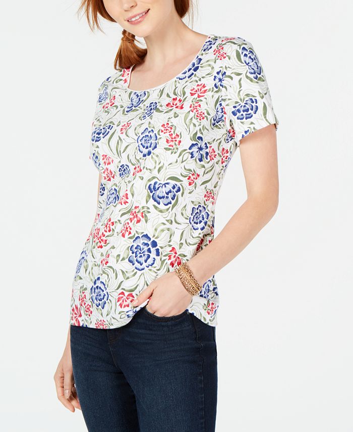 Karen Scott Printed T-Shirt White Size XL