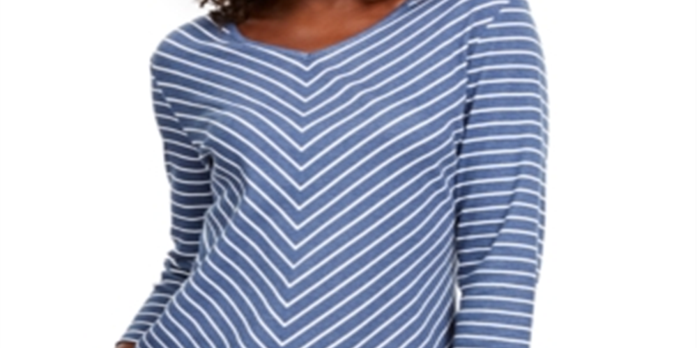 Karen Scott Women's Striped V Neck Top Blue Size X-Small