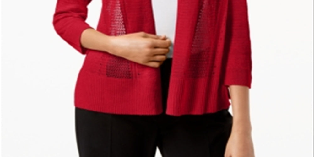 Alfani Women's  Mixed Stitch Open Front Cardigan Red  Size Petite S