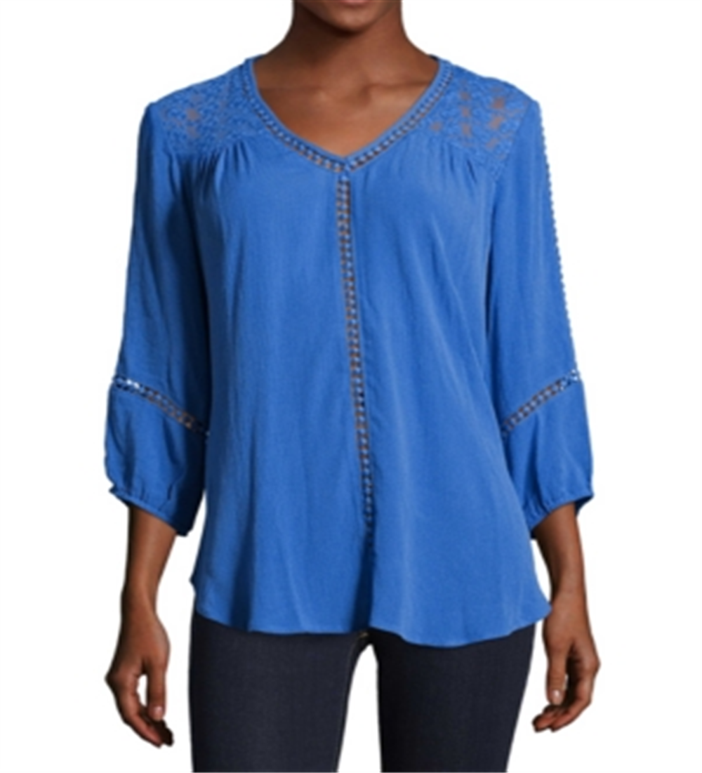 John Paul Richard Women's Lace Yoke Gauze Blouse Brown Size Large