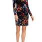 Vince Camuto Women's Floral Long Sleeve Stretch Velvet Dress Blue Size 2
