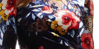 Vince Camuto Women's Floral Long Sleeve Stretch Velvet Dress Blue Size 2