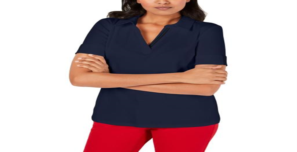 Charter Club Women's Striped Collared T-Shirt Blue Size Petite S