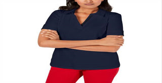 Charter Club Women's Striped Collared T-Shirt Blue Size Petite S