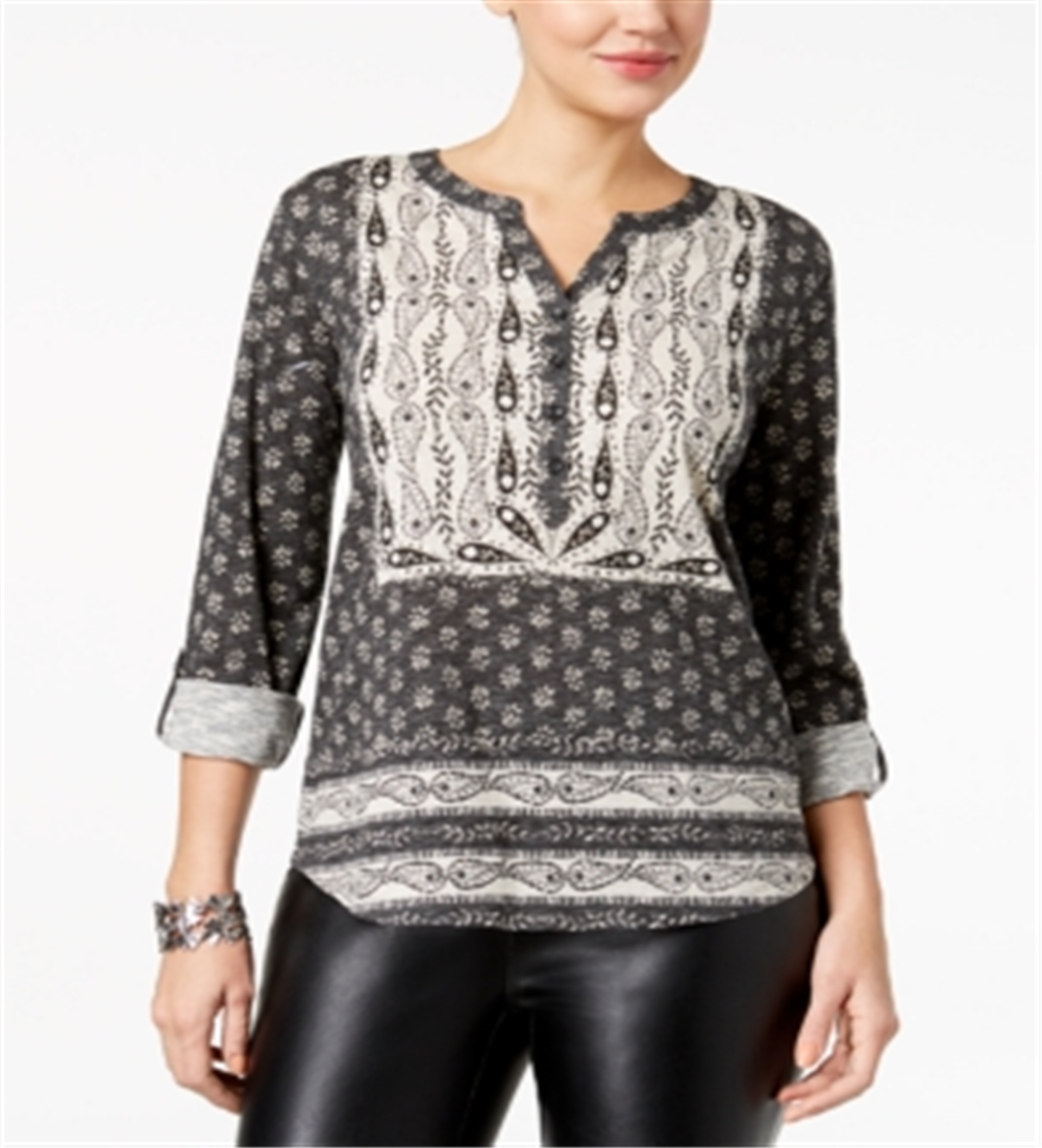 Style & Co Women's Printed Utility Top Black Size Small