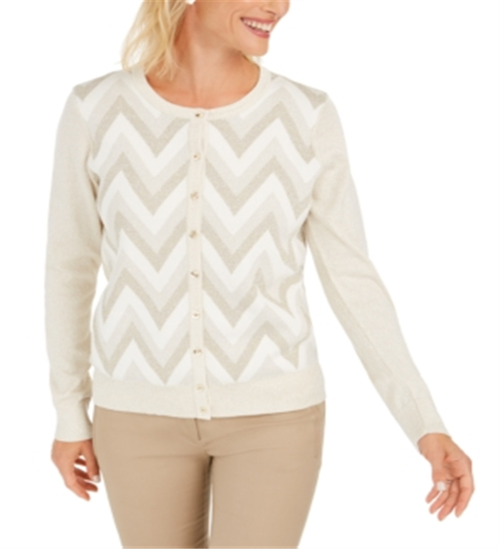 Charter Club Women's Zigzag Print Cardigan White Size Small