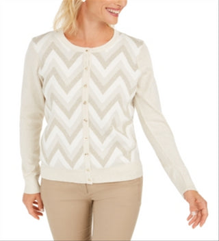 Charter Club Women's Zigzag Print Cardigan White Size Small
