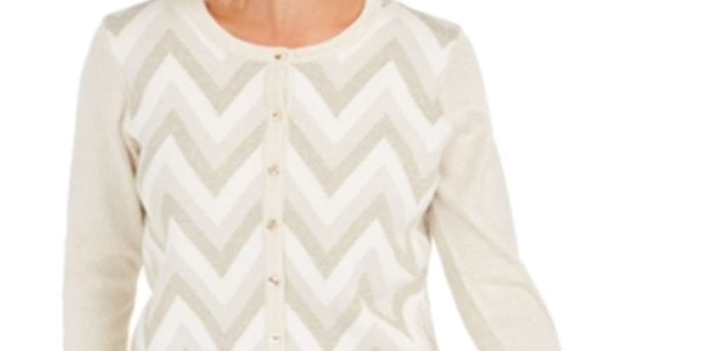 Charter Club Women's Zigzag Print Cardigan White Size Small