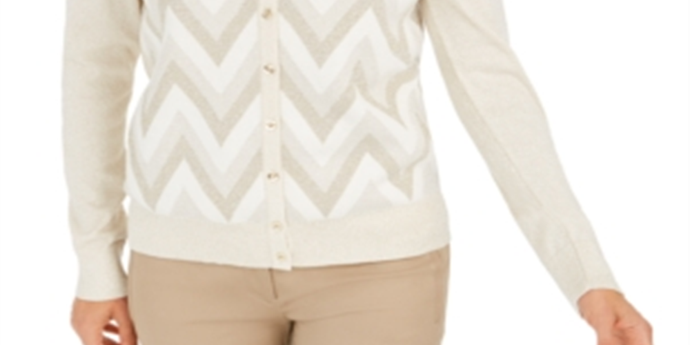 Charter Club Women's Zigzag Print Cardigan White Size Small