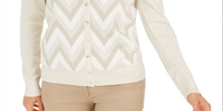 Charter Club Women's Zigzag Print Cardigan White Size Small