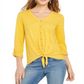 Style & Co Women's Striped Tie Front Top Yellow Size Small
