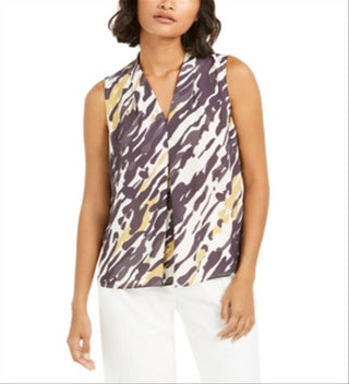 Bar III Women's Abstract Animal Print V Neck Blouse Black Size X-Large