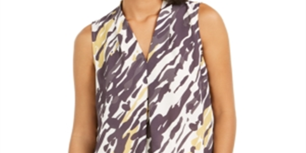 Bar III Women's Abstract Animal Print V Neck Blouse Black Size X-Large