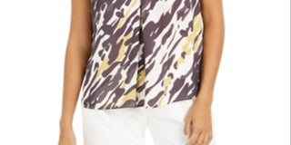 Bar III Women's Abstract Animal Print V Neck Blouse Black Size X-Large