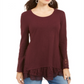 Style & Co Women's Lace Trimmed Long Sleeve Top Berry Jam Size Petite S