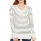 Maison Jules Women's Skinny Striped Pullover Sweater White Size Large