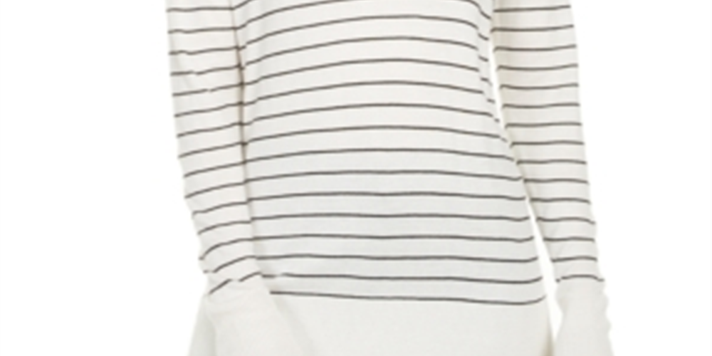 Maison Jules Women's Skinny Striped Pullover Sweater White Size Large