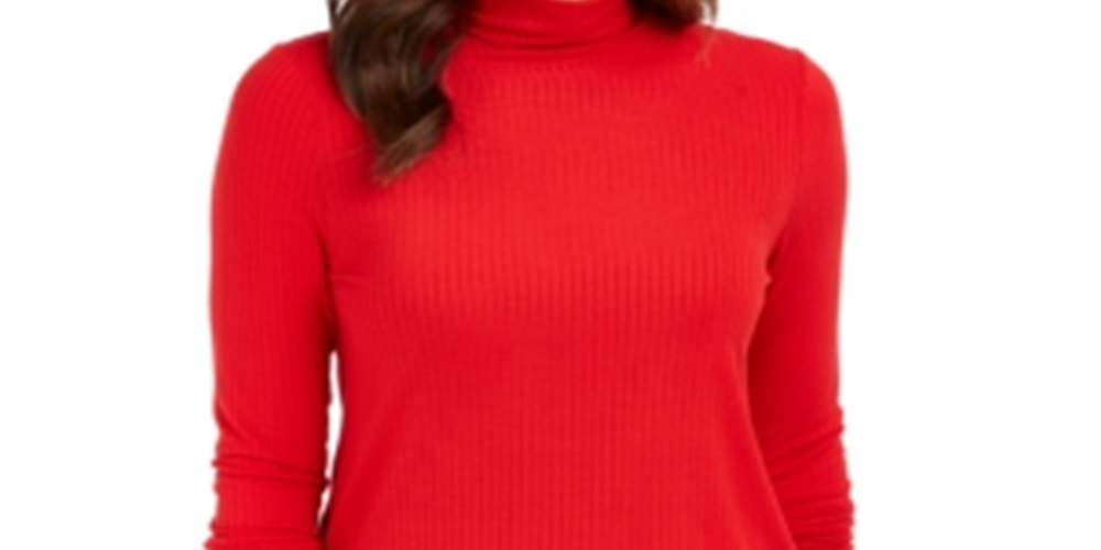 Charter Club Women's Heathered Ribbed Turtleneck Top Red Size Large