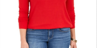 Charter Club Women's Heathered Ribbed Turtleneck Top Red Size Large