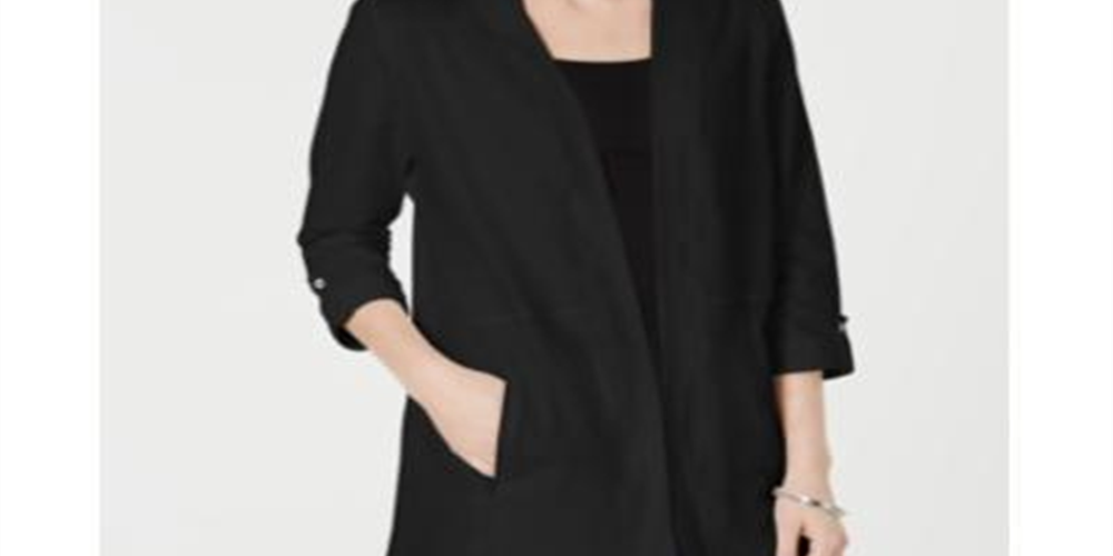 Karen Scott Women's Open Front 3/4 Sleeve Sweater Black Size Petite Small