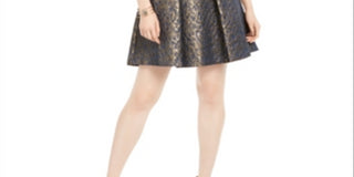 Vince Camuto Women's Fit & Flare Metallic Jacquard Dress Blue Size 4