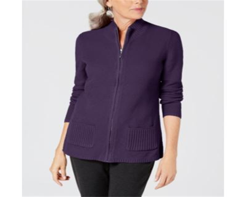 Karen Scott Women's Textured Zip Front Cardigan Purple Size X-Small