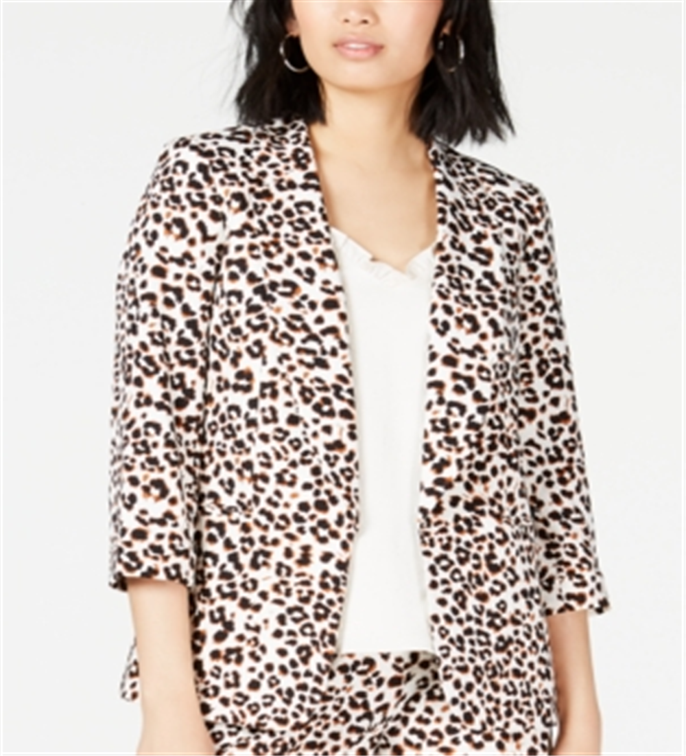 Bar III Women's Leopard Print Jacket White Size Small