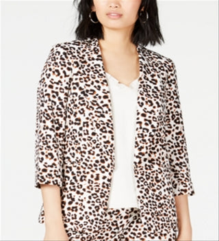 Bar III Women's Leopard Print Jacket White Size Small