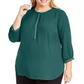 JM Collection Women's Plus Embellished Pleated Back Blouse Green Size 0X
