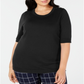 Charter Club Women's Ribbed Trim Short Sleeves Crewneck Sweater Black Size 1X