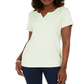 Karen Scott Women's Crochet Trim Split Neck Top Green Size Medium