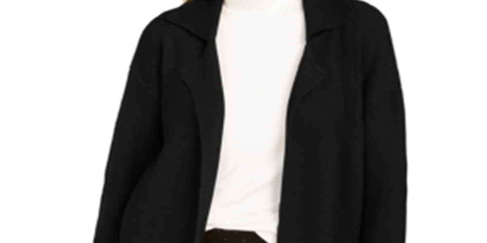 Style & Co Women's Oversized Patch Pocket Cardigan Black Size Petite L