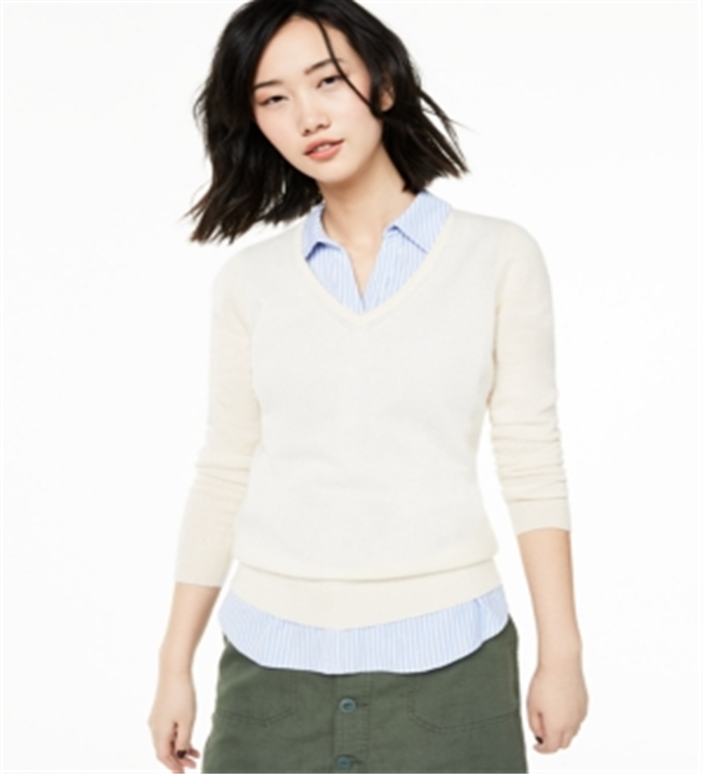 Charter Club Women's V Neck Cashmere Sweater White Size X-Large