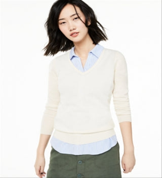 Charter Club Women's V Neck Cashmere Sweater White Size X-Large