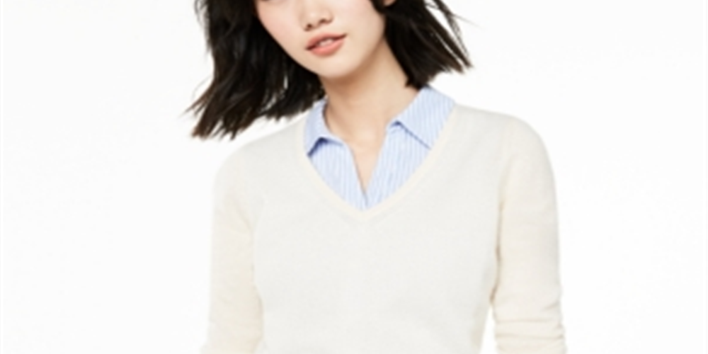 Charter Club Women's V Neck Cashmere Sweater White Size X-Large