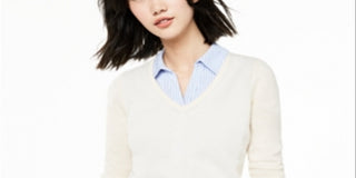 Charter Club Women's V Neck Cashmere Sweater White Size X-Large