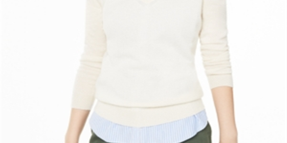 Charter Club Women's V Neck Cashmere Sweater White Size X-Large