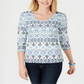 Karen Scott Women's Printed V Neck Top Blue Size Small