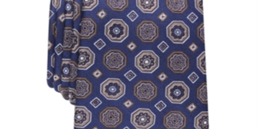 Tasso Elba Men's Classic Medallion Silk Business Neck Tie Brown Size Regular