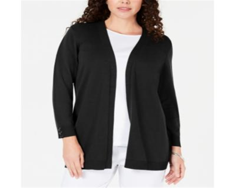 Karen Scott Women's Open Front Button Cuffed Cardigan Black Size Small
