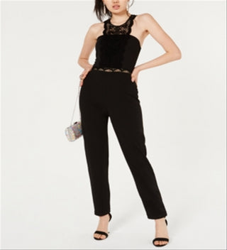 City Studios Women's Lace Solid Sleeveless Halter Skinny Jumpsuit Black Size 1